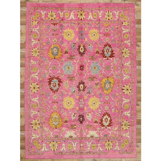 Pink Vintage Modern Pink Turkish Oushak Rug - 10'09 X 15'00 For Sale - Image 8 of 10