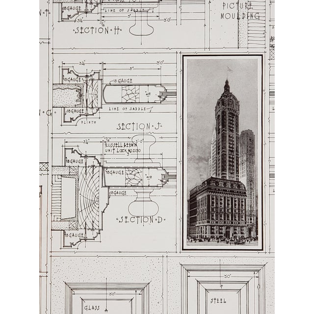 Beaux-Arts Antique Original 1913 Lithograph of Architect Ernest Flagg's Singer Building of Nyc - Details From the Dahlstrom Metal Door Company For Sale - Image 3 of 5