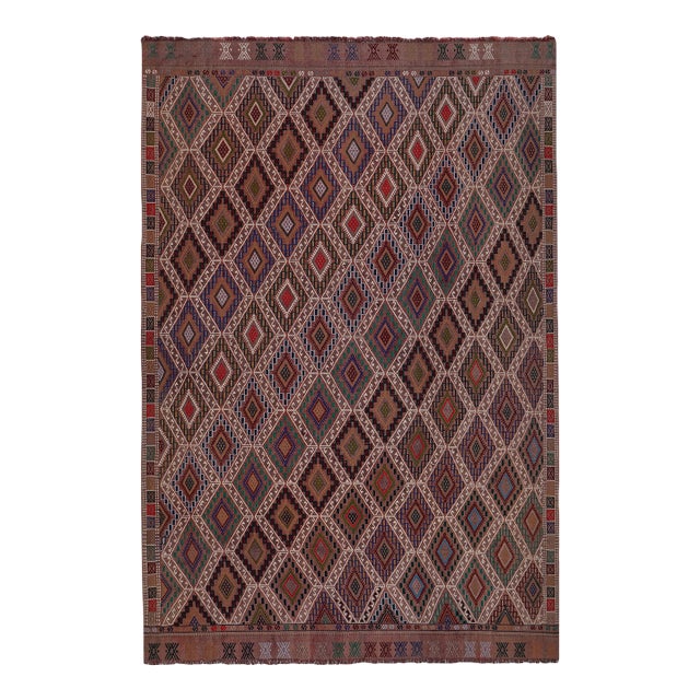 Mid 20cty Diamond Pattern Jajim Kilim With Muted Colors 5'6'' X 8'5'' For Sale