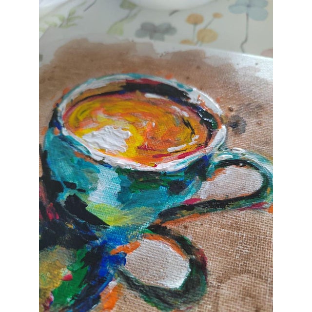 Blue Natalia Vypritskaia, the First Cup of the Day, Acrylic on Canvas For Sale - Image 8 of 12