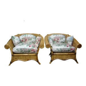 1970s Pair of Italian Vivai Del Sud Pencil Reed Lounge Chairs
