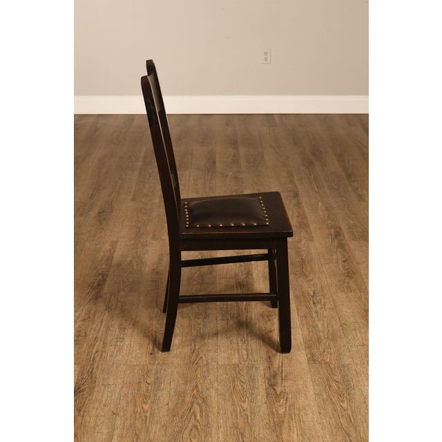 Mission Style Antique Oak Rabbit Ear Side Chair With Leather Seat For Sale - Image 15 of 18