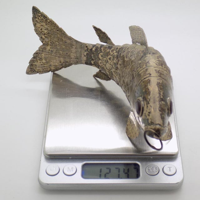Large Vintage Portuguese Handmade Genuine Silver Fish Sculpture, 1940s For Sale - Image 11 of 14
