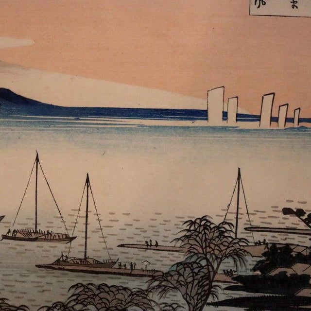 Antique Japanese Wood Block Print “Lake Suwa in Shinano Province” by Hiroshige For Sale - Image 4 of 10