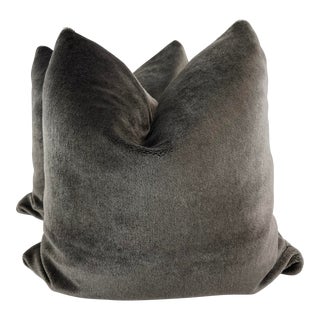 Plush Mohair Velvet in Mink 22" Pillows-A Pair For Sale