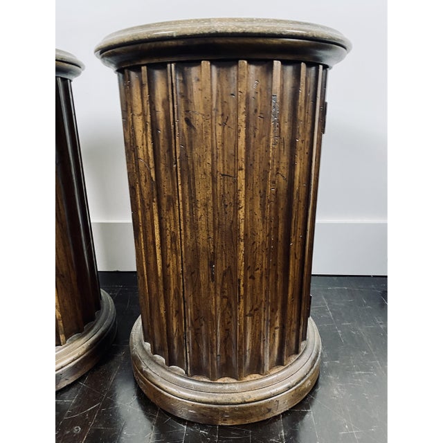 Brown Vintage Neoclassical Style Marble Top Wooden Pedestal Side Tables—A Pair For Sale - Image 8 of 14