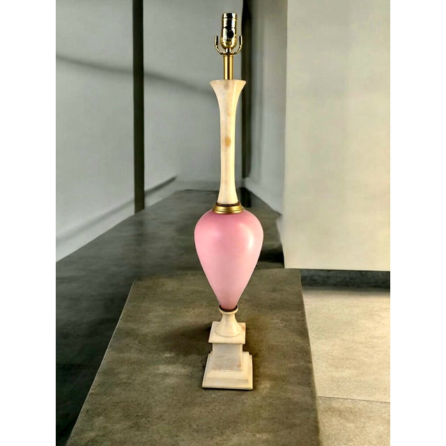 Experience the sophistication of Neoclassical design with this Vintage Elegant Italian Art Glass & Marble Table Lamp. The...