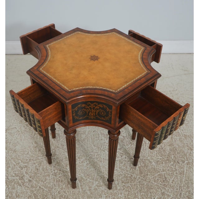 Neoclassical Maitland Smith Leather Top Mahogany Occasional Faux Book Table For Sale - Image 3 of 18