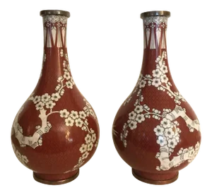 Antique Chinese Cloisonné Gord Form Vases - a Pair