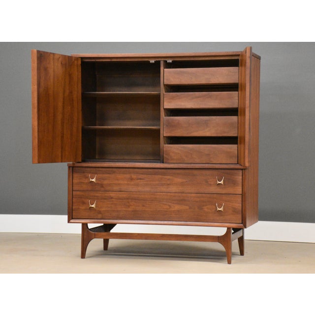 Broyhill Brasilia 1960s Refinished Broyhill Brasilia Walnut Tall Dresser For Sale - Image 4 of 9