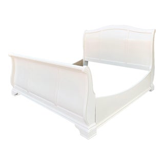 Solid Cherry King Size Sleigh Bed in Linen White For Sale