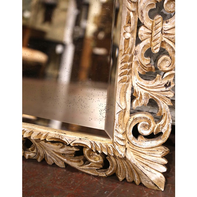 Glass 19th Century French Baroque Carved Painted Wall Mirror With Beveled Glass For Sale - Image 7 of 10