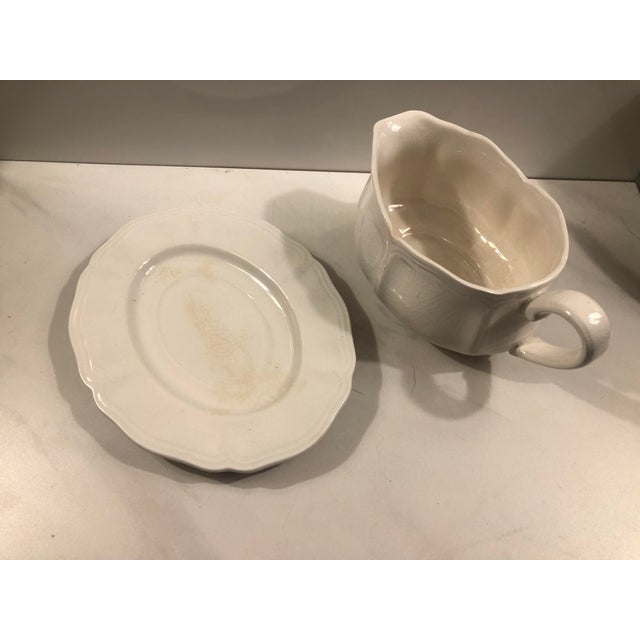 1950s 1950s White Federalist Ironstone Gravy Boat and Saucer For Sale - Image 5 of 12