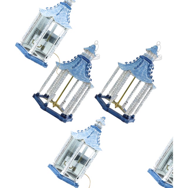 A Pair of Vintage Brighton Blue and White Chinese-Style Pagoda Wall Lamps For Sale - Image 17 of 17