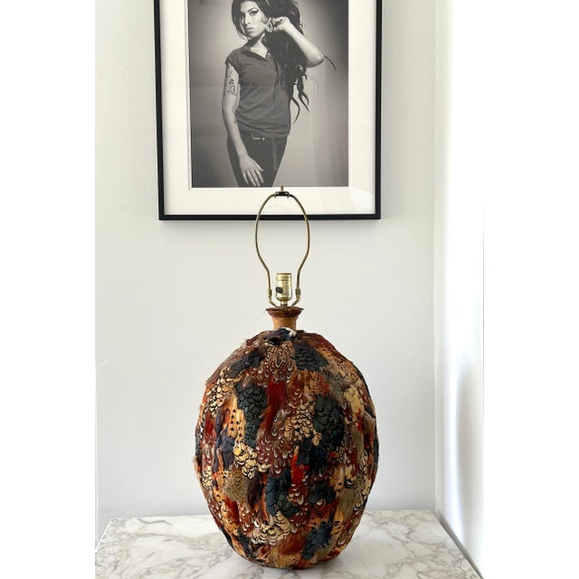 Vintage Feathered Table Lamp For Sale In San Diego - Image 6 of 10
