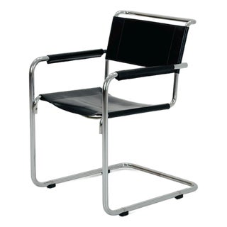 Mid-Century Black Leather S34 Cantilever Armchair by Mart Stam for Thonet, 1980s For Sale