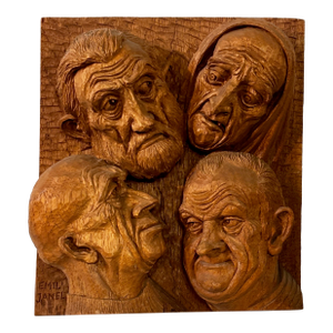 Mid 20th Century Emil Janel (Swedish American 1897-1981) Relief Woodcarving Figural Sculpture