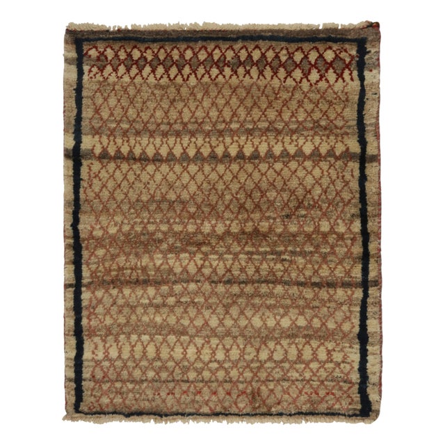 Beige 1950s Vintage Gabbeh Tribal Rug in Beige-Brown With Red Lattice Pattern For Sale - Image 8 of 8