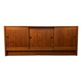 Vintage Danish Teak Sliding Door Credenza For Sale