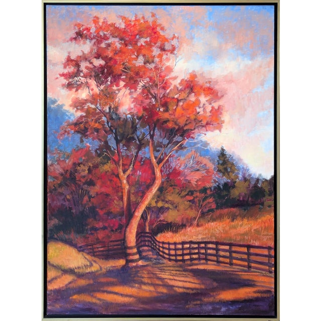 Nancy Paris Pruden "Orange Light" Contemporary Naturalistic Forested Nature Path Landscape Painting, 2020s For Sale