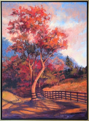 Nancy Paris Pruden "Orange Light" Contemporary Naturalistic Forested Nature Path Landscape Painting, 2020s