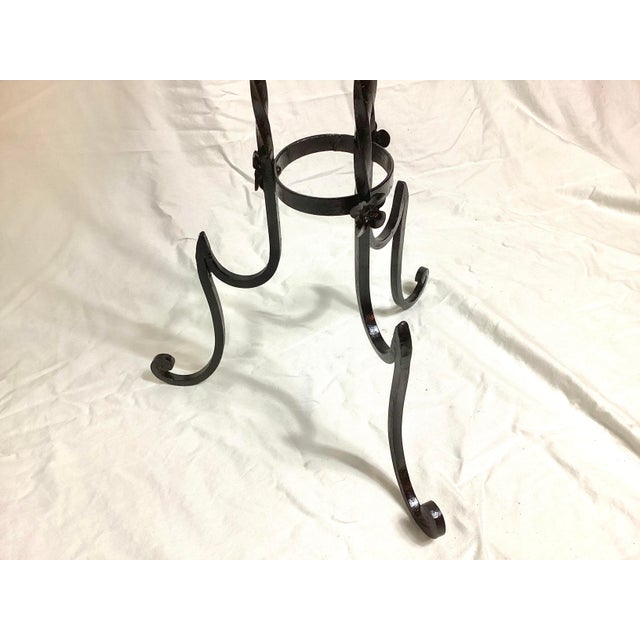Antique Round Black & White Marble Top Wrought Iron Pedestal Stand For Sale In New York - Image 6 of 7