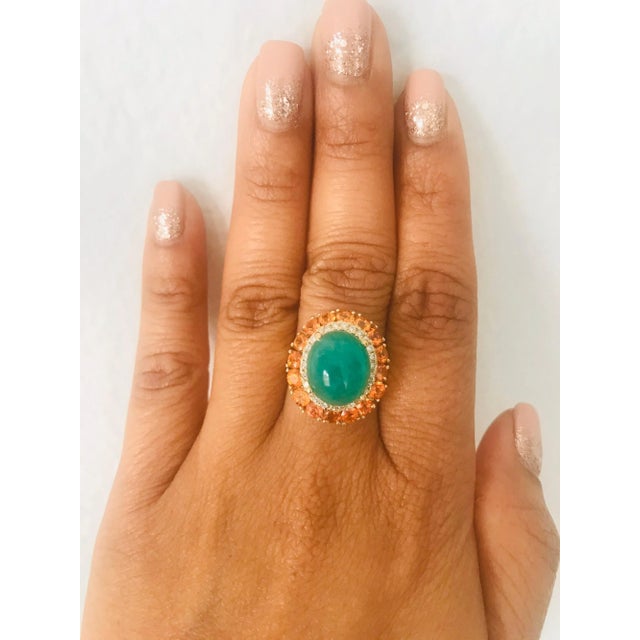 2020s Emerald Sapphire Diamond Yellow Gold Cocktail Ring Size 7 For Sale - Image 5 of 7