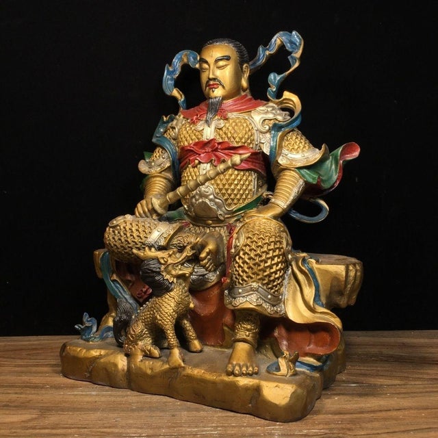 Copper Zhenwu Emperor With Mythical Beast, 12" H For Sale In Los Angeles - Image 6 of 9