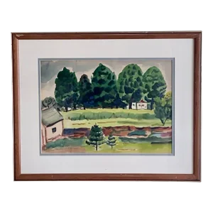 Irving Lehman Listed New York Artist Original Rural Landscape Watercolor
