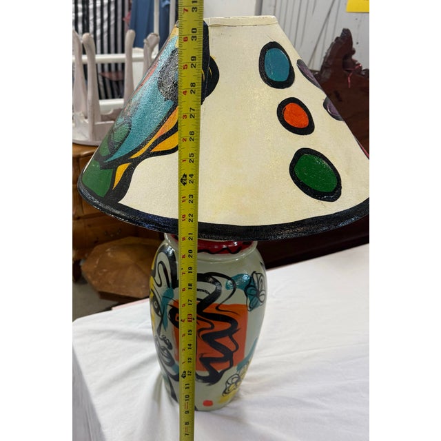 1970s Peter Keil Painted Lamp Plus Lamp Shade Signed 30in For Sale - Image 11 of 12