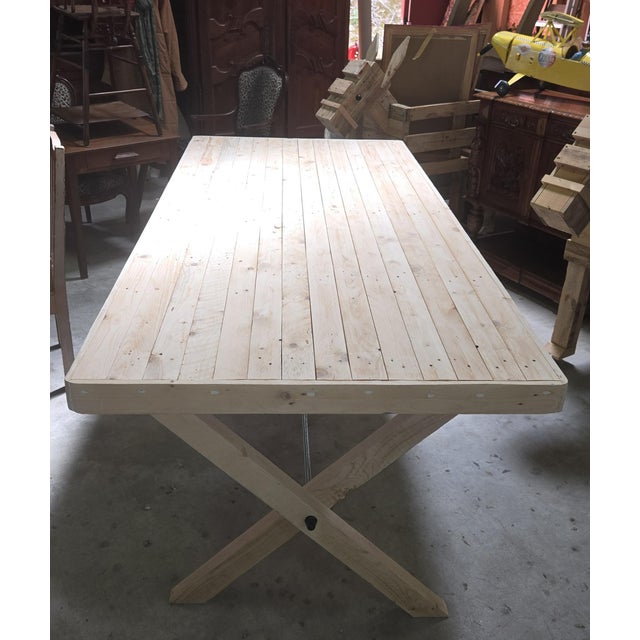 Industrial Large Industrial Wood Table with Air-Abrasive Finish, 1950s For Sale - Image 3 of 6