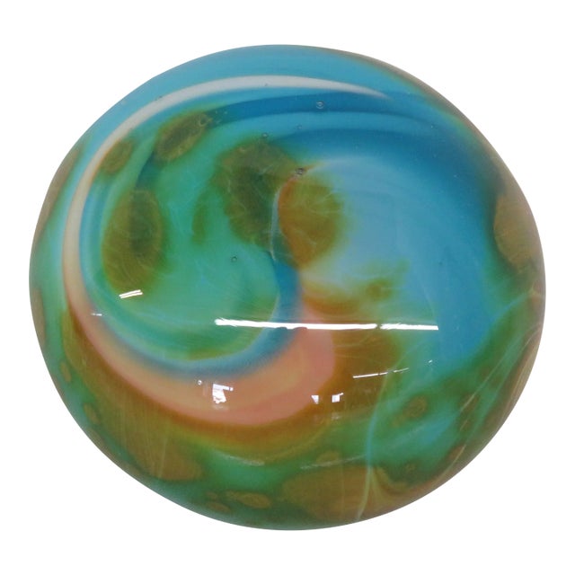Hand Blown Art Glass Paperweight Tie Dye Style For Sale