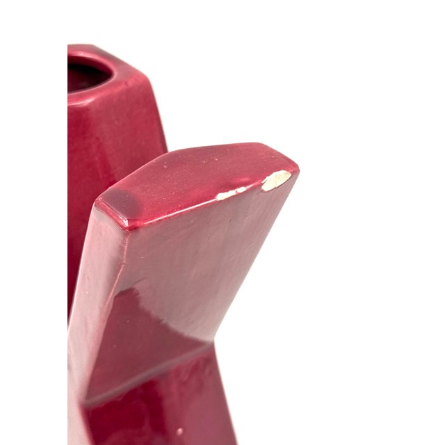Space Age Red X Letter Shaped Ceramic Solifleur Vase, Marcel Radureau France, Circa 1970 For Sale - Image 9 of 13