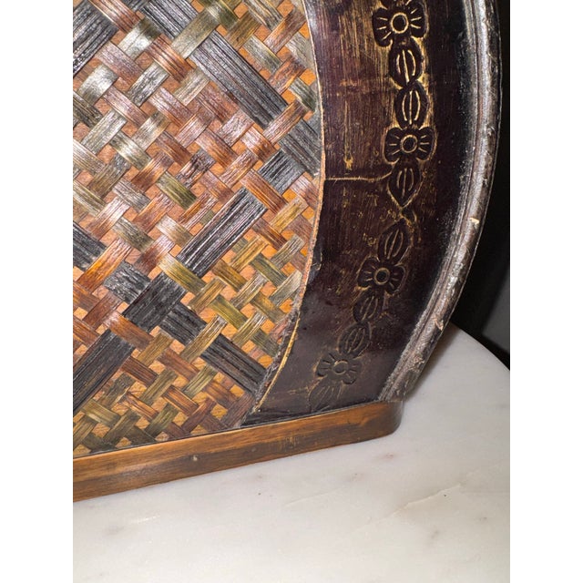 Brown Vintage Boho Chic Woven Bamboo and Mixed Wood Domed Keeper Box Trunk For Sale - Image 8 of 12