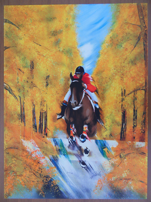 Victor Spahn, Saut d'obstacle en forêt, Lithograph