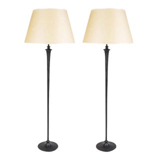 1990s Modern Giacometti Style Solid Bronze Standing Floor Lamps - a Pair For Sale