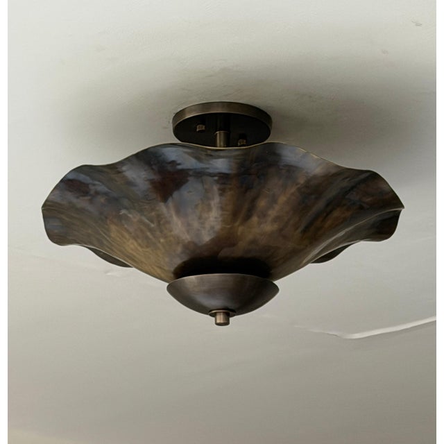 Art Deco Brass Semi Flush Mount Ceiling Light, Handmade Wavy Petal Design, 4 Bulbs For Sale - Image 6 of 9