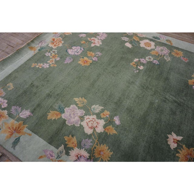 2020s Green Floral Contemporary Chinese Art Deco Rug 7'10" X 10'5" Handknotted Wool Carpet For Sale - Image 4 of 7