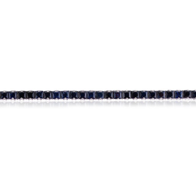 Metal Art Deco 13.73 Ct Certified Blue Sapphire Tennis Bracelet for Women, Christmas Gift For Sale - Image 7 of 13