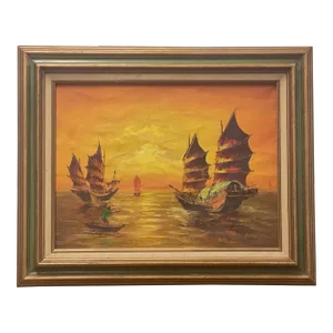 Vintage Signed Mid Century Modern Scenic Painting, Canvas.