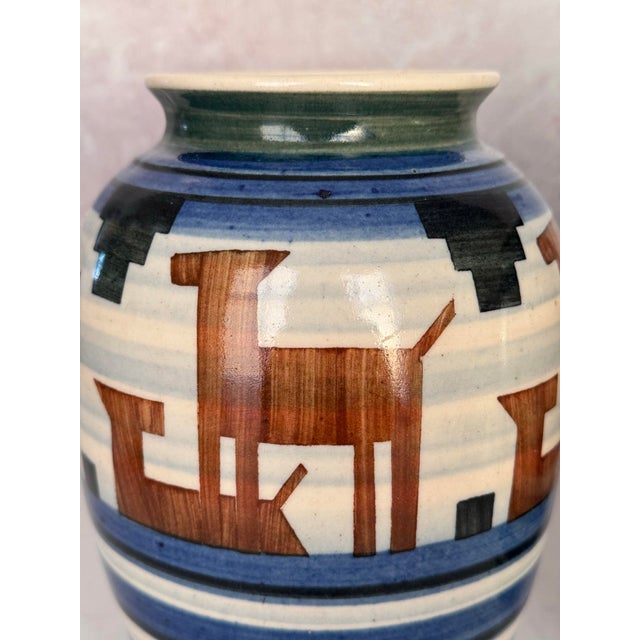 1930s Bunzlau Art Deco Gazelle Vases, Pair — Hand-Painted Stoneware, Made in Germany For Sale - Image 12 of 12