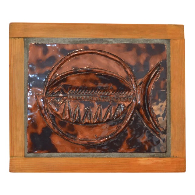 Mid-Century Ceramic Wall Sculpture with Fish Motif, 1950s For Sale