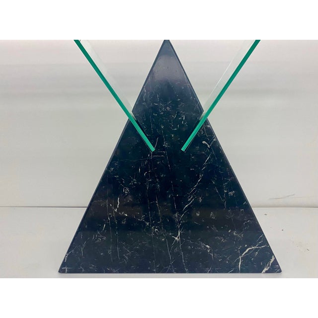 1980s Postmodern Triangle Marble Base Console Table in the Style of Massimo Vignelli . For Sale - Image 4 of 12