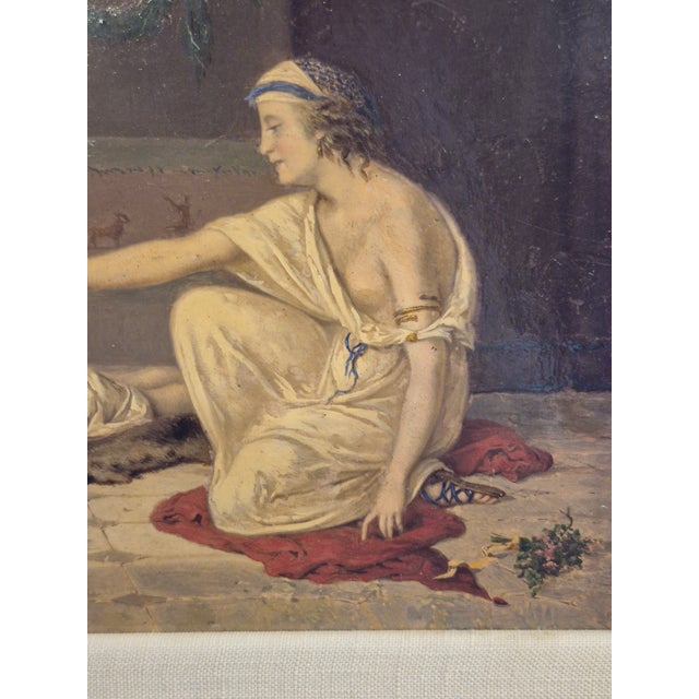 Antique Pre Raphaelite Style Painting on Booard With Figures For Sale - Image 4 of 7