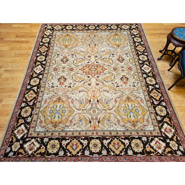 Textile Vintage Turkish Oushak Rug, Hand-Knotted Wool, Allover Geometric Pattern, Ivory & Tan, 8x10 For Sale - Image 7 of 16
