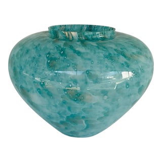 Modern Italian Large Aqua and Gold Fleck Art Glass Vase For Sale