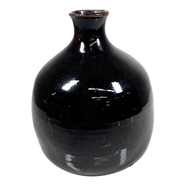 1960s Japanese Weed Pot Vase Dark Brown Glaze