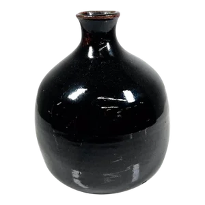 1960s Japanese Weed Pot Vase Dark Brown Glaze