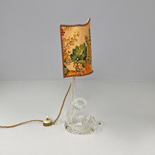 1930s Italian Art Deco Table Lamps in Murano Glass and Floral Fabric attributed to Seguso, 1930s, Set of 2 For Sale - Image 5 of 18