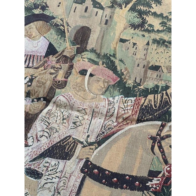 Vintage French Screenprinted Tapestry with Departure to Hunt Motif, 1970s For Sale - Image 6 of 18